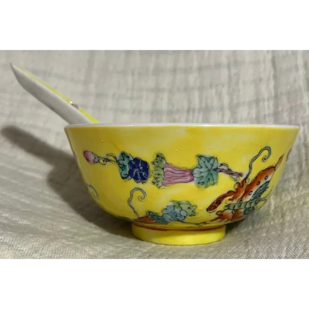 Vintage, Chinese, Porcelain Bowl with Spoon